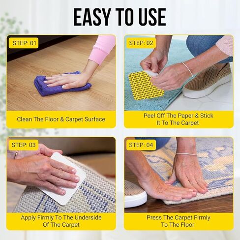 Alien Grip Rug Gripper Carpet Tape - 36pcs, 4x4 in. Anti-Slip Hardwood, Tile Floor, No Damage - Double Sided Reusable, Non Slip Corner Rug Pads - As Seen on TV in Saudi Arabia