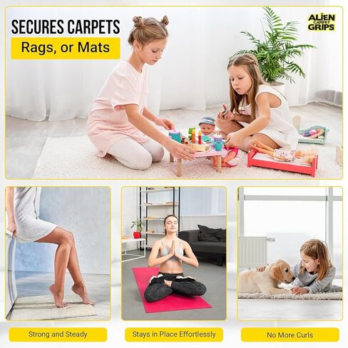 Alien Grip Rug Gripper Carpet Tape - 36pcs, 4x4 in. Anti-Slip Hardwood, Tile Floor, No Damage - Double Sided Reusable, Non Slip Corner Rug Pads - As Seen on TV in Saudi Arabia