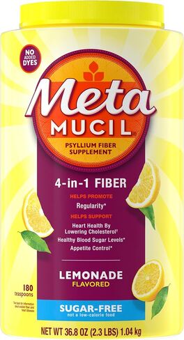 Metamucil 4in1 Lemonade Flavored Fiber Supplement Powder, Fiber Powder for Promote Digestive Health and Regularity*, Sugar-Free, Naturally Sourced Psyllium Fiber, 180 teaspoons in Kuwait