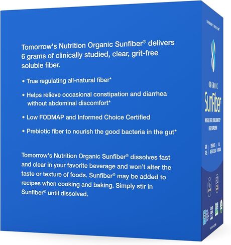 Tomorrow's Nutrition - Organic Sunfiber Stick Packs - Prebiotic Fiber Supplement for Digestive Health and Regularity - Low FODMAP & Gluten-Free - 30 Packets in Saudi Arabia