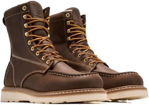 أحذية SUREWAY للرجال مقاس 8 بوصات Wedge Moc ناعمة/من الفولاذ عند أصابع القدم للرجال، جلد محبب بالكامل، Goodyear Welt، EH، أحذية البناء الصناعية الآمنة للرجال in Kuwait