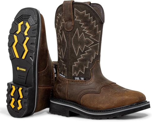 Men's Steel Toe Work Boots Waterproof Square Toe Cowboy Boots Comfortable Western Safety Boot with Full-Grain Leather Oil Slip Resistant for Construction Farming in Saudi Arabia