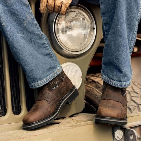 Men's Steel Toe Work Boots Waterproof Square Toe Cowboy Boots Comfortable Western Safety Boot with Full-Grain Leather Oil Slip Resistant for Construction Farming in Saudi Arabia