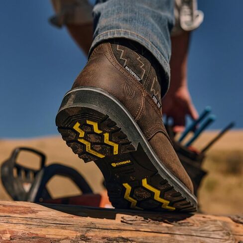 Men's Steel Toe Work Boots Waterproof Square Toe Cowboy Boots Comfortable Western Safety Boot with Full-Grain Leather Oil Slip Resistant for Construction Farming in Saudi Arabia