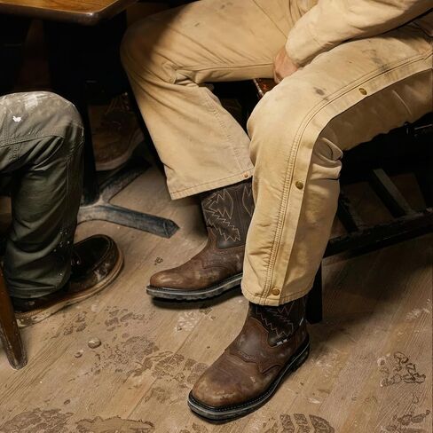 Men's Steel Toe Work Boots Waterproof Square Toe Cowboy Boots Comfortable Western Safety Boot with Full-Grain Leather Oil Slip Resistant for Construction Farming in Saudi Arabia