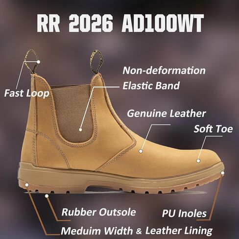 ROCKROOSTER Chelsea Boots for Men, 6" Soft Toe Slip On Non-Slip Rubber Outsole, Medium Bottom Width EH Leather Boot(AD100) in Kuwait