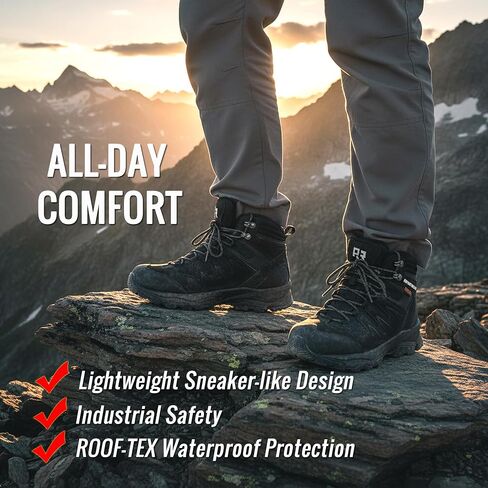 ROCKROOSTER Mens Waterproof Steel Toe Safety Work Boots with Casual Style Lightweight Comfort, 6 Inch Industrial Sneaker Boots AH001BK-Black, AH001BR-Brown in Kuwait