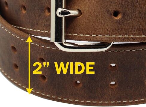 Construction Grade, Two Prong, Heavy Duty, Full Grain Leather Belt, 2" Wide, Made in USA in Saudi Arabia