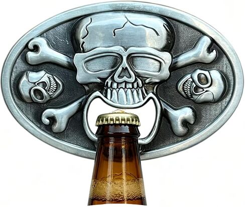 Pirate Skull Belt Buckle with Bottle Opener for Men, Western Cowboy Biker Gothic Punk Skeleton Crossbones Belt Buckle in Kuwait