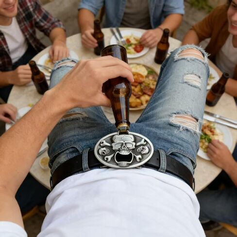 Pirate Skull Belt Buckle with Bottle Opener for Men, Western Cowboy Biker Gothic Punk Skeleton Crossbones Belt Buckle in Kuwait
