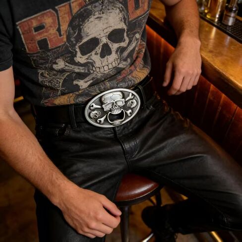 Pirate Skull Belt Buckle with Bottle Opener for Men, Western Cowboy Biker Gothic Punk Skeleton Crossbones Belt Buckle in Kuwait