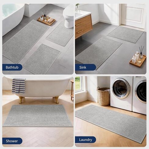 YIHOUSE Gray Bathroom Rugs Sets 3 Piece, Quick Dry Thin Bath Mat with Toilet Rug, Non Slip Absorbent Machine Washable, Bath Runner Rugs for Bathtub Sink Home Decor in Kuwait