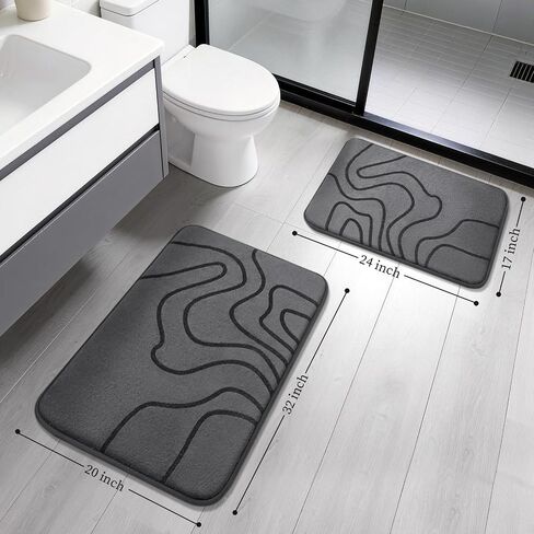 YIHOUSE Memory Foam Bathroom Rugs Sets 2 Piece - Extra Thick Ultra Soft Absorbent Bath Mat Set, Non-Slip Machine Washable Bath Rugs for Bathroom, Tub & Shower, Home Decor (32"x20"+24"x17", Dark Grey) in Kuwait