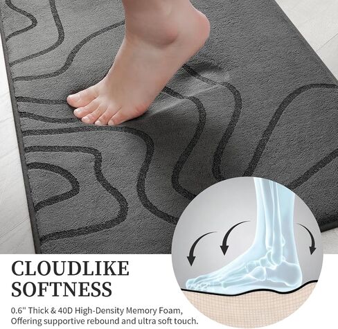 YIHOUSE Memory Foam Bathroom Rugs Sets 2 Piece - Extra Thick Ultra Soft Absorbent Bath Mat Set, Non-Slip Machine Washable Bath Rugs for Bathroom, Tub & Shower, Home Decor (32"x20"+24"x17", Dark Grey) in Kuwait