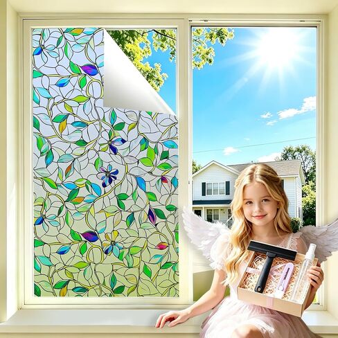 All-in-One Upgraded Window Privacy Film Tint for Home, Reflective Heat Sun Blocking Anti UV, Day & Night Privacy, Static Cling Stained Glass Decor Film with Tools(Ivy Green,17.5 X 78.5 in) in Saudi Arabia