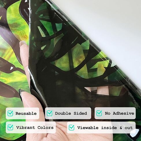 Original Hand Drawn Window Cling Film Stained Glass Border with Tools, Double Sided Transparent Window Film Haning Plants for Glass Window, Front Door, Monstera and Palm 16.93"X54.33" in Kuwait