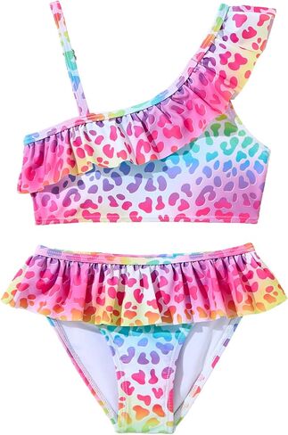 2 Pieces Girls Swimsuit, Cute Summer Colorful Patterns Bathing Suits for Teen Girls Swimwear Size 4-12T in Saudi Arabia