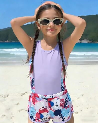 Kid Girl Swimsuit Set 2PC Bathing Suit for Girls, Tropical Girls' Full Coverage Swimwear Shorts Set in Saudi Arabia