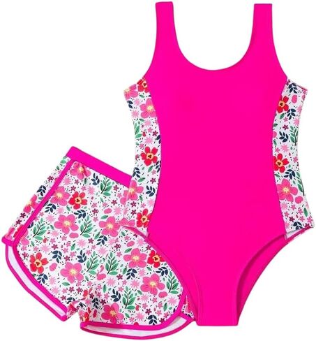 Kid Girl Swimsuit Set 2PC Bathing Suit for Girls, Tropical Girls' Full Coverage Swimwear Shorts Set in Saudi Arabia