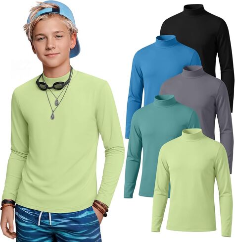 5 Pack Boys Rash Guard Upf50+ Swim Shirts Kids Mock Neck Long Sleeve Tops SPF Water Shirts for Beach Surf 5-14 Y in Kuwait