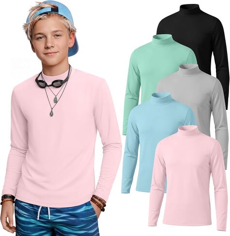 5 Pack Boys Rash Guard Upf50+ Swim Shirts Kids Mock Neck Long Sleeve Tops SPF Water Shirts for Beach Surf 5-14 Y in Kuwait