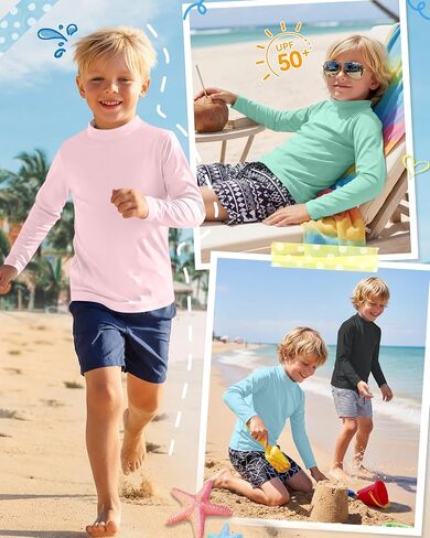 5 Pack Boys Rash Guard Upf50+ Swim Shirts Kids Mock Neck Long Sleeve Tops SPF Water Shirts for Beach Surf 5-14 Y in Kuwait