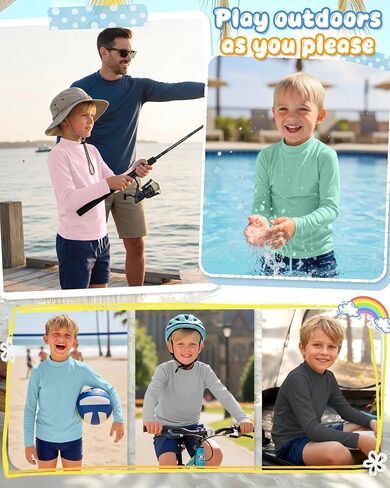 5 Pack Boys Rash Guard Upf50+ Swim Shirts Kids Mock Neck Long Sleeve Tops SPF Water Shirts for Beach Surf 5-14 Y in Kuwait