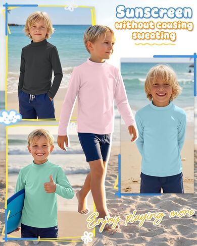 5 Pack Boys Rash Guard Upf50+ Swim Shirts Kids Mock Neck Long Sleeve Tops SPF Water Shirts for Beach Surf 5-14 Y in Kuwait