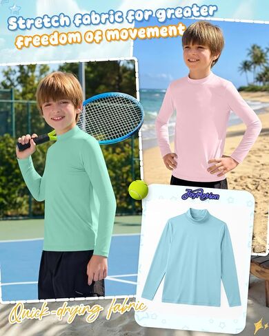 5 Pack Boys Rash Guard Upf50+ Swim Shirts Kids Mock Neck Long Sleeve Tops SPF Water Shirts for Beach Surf 5-14 Y in Kuwait