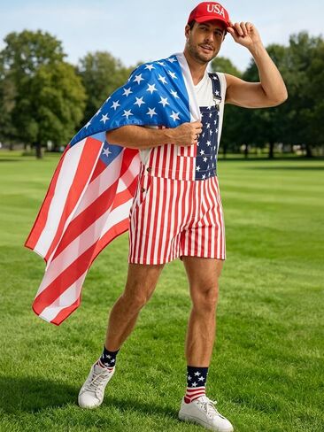 WORK IDEA Men's American Flag Overall Shorts - 250th Anniversary Patriotic USA Stretch Cotton 4th of July in Saudi Arabia
