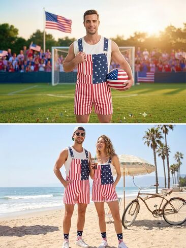 WORK IDEA Men's American Flag Overall Shorts - 250th Anniversary Patriotic USA Stretch Cotton 4th of July in Saudi Arabia