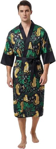 Men's Silk Satin Robes Kimono Bathrobe Lightweight Soft Sleepwear Floral Silk Pajamas Loungewear Spa for Men Women in Saudi Arabia