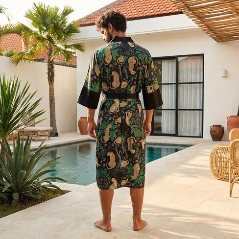 Men's Silk Satin Robes Kimono Bathrobe Lightweight Soft Sleepwear Floral Silk Pajamas Loungewear Spa for Men Women in Saudi Arabia
