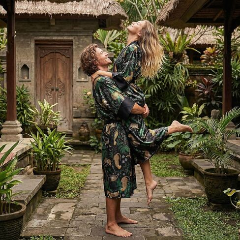 Men's Silk Satin Robes Kimono Bathrobe Lightweight Soft Sleepwear Floral Silk Pajamas Loungewear Spa for Men Women in Saudi Arabia