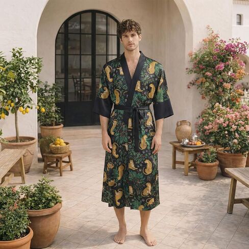 Men's Silk Satin Robes Kimono Bathrobe Lightweight Soft Sleepwear Floral Silk Pajamas Loungewear Spa for Men Women in Saudi Arabia