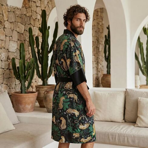 Men's Silk Satin Robes Kimono Bathrobe Lightweight Soft Sleepwear Floral Silk Pajamas Loungewear Spa for Men Women in Saudi Arabia