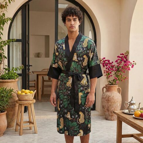 Men's Silk Satin Robes Kimono Bathrobe Lightweight Soft Sleepwear Floral Silk Pajamas Loungewear Spa for Men Women in Saudi Arabia