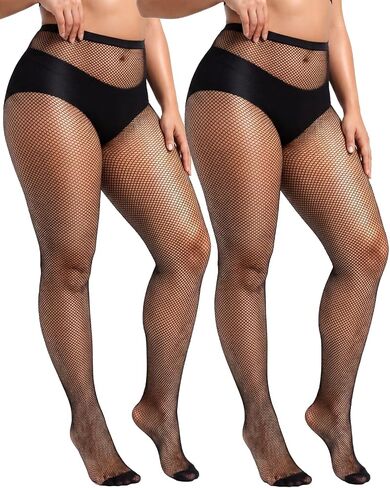 ZINTEDI 2 Pairs Plus Size Black Fishnet Stockings for Women High Waist Fishnet Tights in Saudi Arabia