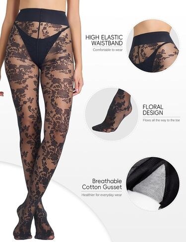 LABELLA Mesh Floral Patterned Pantyhose，Sheer & Breathable Pantyhose for Women,All-Day Wide Comfort Waistband in Saudi Arabia