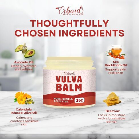 Vulva Balm – Vaginal Moisturizer for Women with Vaginal Dryness & Sensitive Skin – Natural Fragrance-Free Feminine Intimate Skin Care – Menopause & Postpartum Support – External Use Only, Made in USA in Kuwait