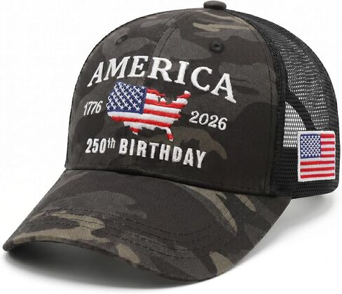 250th Anniversary USA Hat, Embroidered 250th Trucker Hat for Men Women, Camouflage Mesh 250th Anniversary Cap in Kuwait