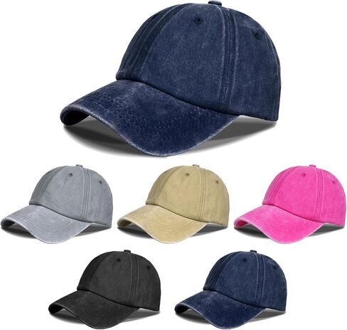 Rbenxia 5 Packs Vintage Washed Plain Baseball Cap, Retro Adjustable Cotton Unisex Hat, Unconstructed Golf Cap for Men Women in Kuwait