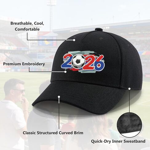 USA, CAN, MEX 2026 World Soccer Fans Hat,Black Soccer Hat - Adjustable Baseball Cap Gifts Accessories for Men and Women, for Games & Daily in Saudi Arabia