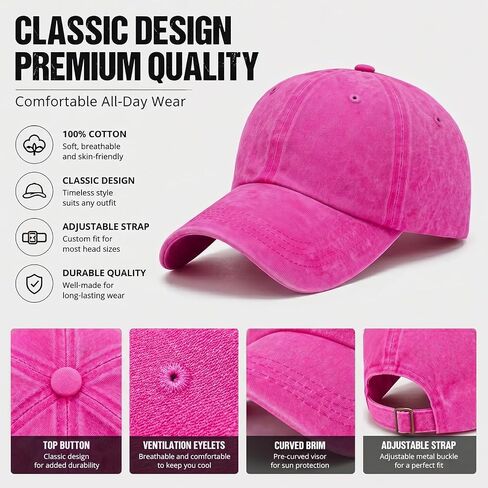 Washed Vintage Dad Hat, Adjustable Unisex Baseball Cap for Daily Use in Kuwait