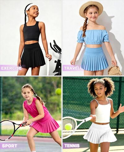 DOCUMO Pleated Skirts for Girls with Pocket Shorts Girls Athletic Golf Tennis Skorts Hight Waisted Skirts for Running Casual in Saudi Arabia