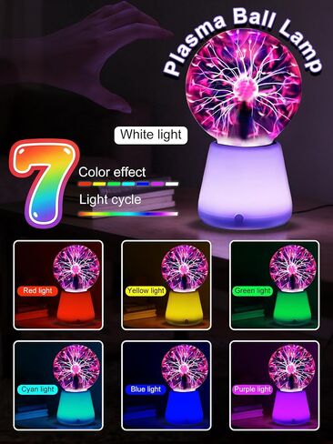 Plasma Ball Lamp Interactive Plasma Globe USB Powered 7 Color Light Bright Touch Mood Lighting Lightning Ball Cool Night Light Room Decor Lamp for Christmas Stocking Stuffers Party Gifts in Saudi Arabia