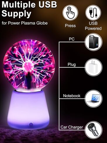 Plasma Ball Lamp Interactive Plasma Globe USB Powered 7 Color Light Bright Touch Mood Lighting Lightning Ball Cool Night Light Room Decor Lamp for Christmas Stocking Stuffers Party Gifts in Saudi Arabia