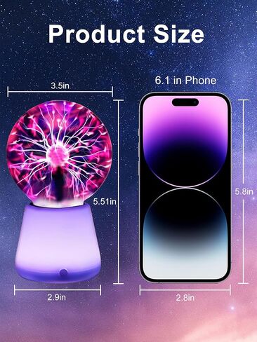 Plasma Ball Lamp Interactive Plasma Globe USB Powered 7 Color Light Bright Touch Mood Lighting Lightning Ball Cool Night Light Room Decor Lamp for Christmas Stocking Stuffers Party Gifts in Saudi Arabia