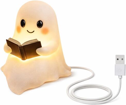 Ghost Night Light with Book, USB Powered LED Lamp, Warm White Glow, Resin, Cute Kawaii Figurine, Bedroom Nightlight in Saudi Arabia
