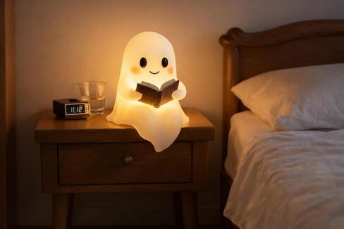 Ghost Night Light with Book, USB Powered LED Lamp, Warm White Glow, Resin, Cute Kawaii Figurine, Bedroom Nightlight in Saudi Arabia